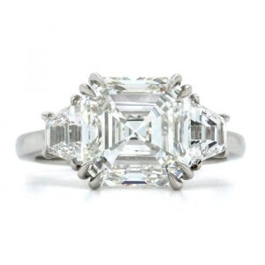 2.03CT VVS2 E Asscher Cut LAB Diamond & .40TCW/2  VS1 EF Trapezoid LAB Diamond Engagement Ring14KT WG  Cert# LG662406043 Laser Engraved