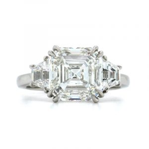 2.03CT VVS2 E Asscher Cut LAB Diamond & .40TCW/2  VS1 EF Trapezoid LAB Diamond Engagement Ring14KT WG  Cert# LG662406043 Laser Engraved