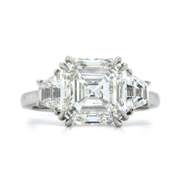 2.03CT VVS2 E Asscher Cut LAB Diamond & .40TCW/2  VS1 EF Trapezoid LAB Diamond Engagement Ring14KT WG  Cert# LG662406043 Laser Engraved