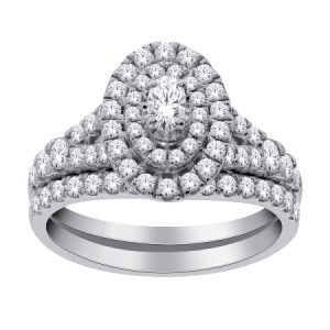 .85TCW Diamond Double Oval Shaped Halo & Split Shank Ladies Engagement Ring 10KT WG  *BAND SOLD SEPARATELY*
