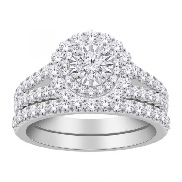 1.25TCW Diamond Double Halo & Split Shank Ladies Engagement Ring 14KT WG  *BAND SOLD SEPARATELY*