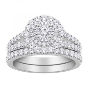 1.25TCW Diamond Double Halo & Split Shank Ladies Engagement Ring 14KT WG  *BAND SOLD SEPARATELY*