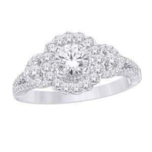 1.0TCW Diamond Flower Cluster & Accented Shank Ladies Engagement Ring 10KT WG