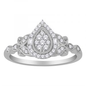 .20TCW Diamond Pave Cluster Pear Shaped Vintage Design Ladies Engagement Ring 10KT WG