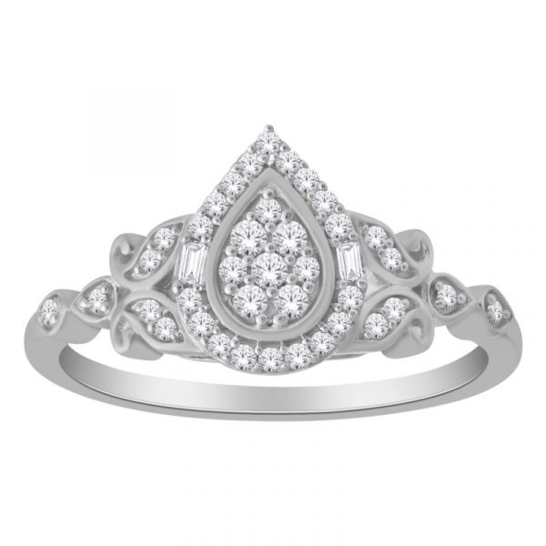 .20TCW Diamond Pave Cluster Pear Shaped Vintage Design Ladies Engagement Ring 10KT WG