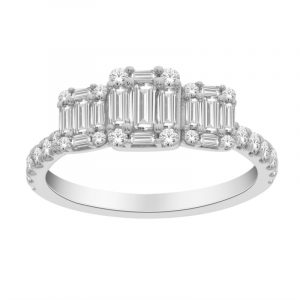 .75TCW Baguette & Round Diamond Emerald Cut Shaped Trio Ladies Engagement Ring 14KT WG