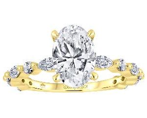 2.03CT VS1 F Oval LAB Diamond & .38TCW/8  VS F Marquise & Round Brilliant LAB Diamonds Accented Shank Engagement Ring 14KT   CERT#  LG600342297