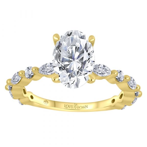 2.03CT VS1 F Oval LAB Diamond & .38TCW/8  VS F Marquise & Round Brilliant LAB Diamonds Accented Shank Engagement Ring 14KT   CERT#  LG600342297