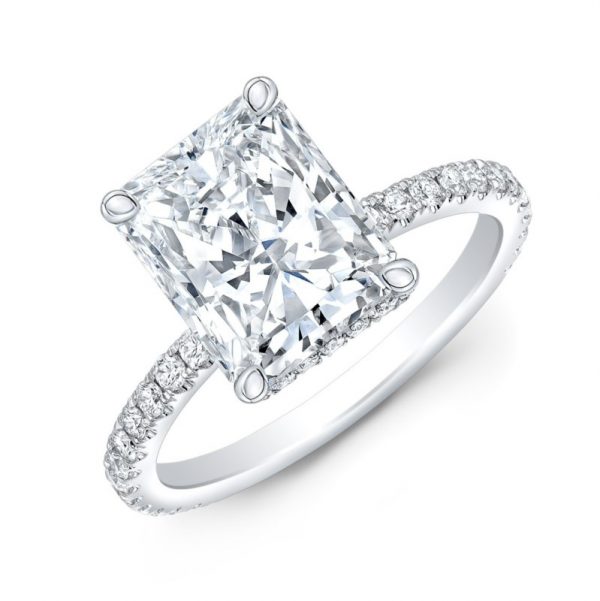 2.06CT VS1 F Radiant Cut LAB Diamond & .50 TCW VS2 F LAB Diamonds Hidden Halo Accented Engagement Ring 14KT WG   CERT# LG719515028