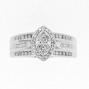 .40TCW Diamond Marquise Shaped Cluster 3  Channel Ladies Ring Sterling Silver/7MM
