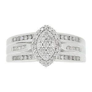 .40TCW Diamond Marquise Shaped Cluster 3 Channel Ladies Ring Sterling Silver/7MM