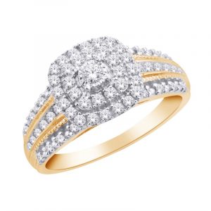 .50TCW Diamond Double Halo & Accented Band Ladies Engagement Ring 10KT