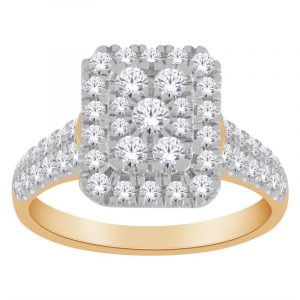 1.0TCW Diamond Rectangular Shaped Cluster & Accented Band Ladies Engagement Ring 14KT