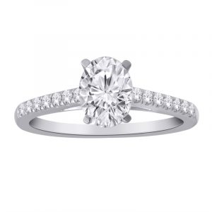 1.02CT VS1 E EX Oval Shape LAB Diamond & .18tcw VS F Round LAB Dia s Ladies Engagement Ring 14KT WG  Laser Engraved Cert# LG720543349