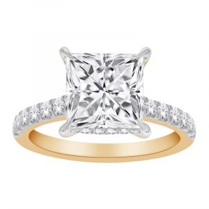 3.00CT VVS2 F EX Princess Cut LAB Diamond & .50tcw VS F Round LAB Dia s with Hidden Halo & Accented Band Ladies Engagement Ring 14KT Laser Engra