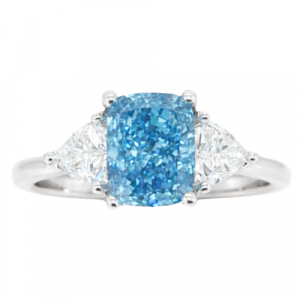 2.02CT VS1 Fancy Vivid Blue Cushion Cut LAB Diamond & .65tcw/2  VS FG Trillion Cut LAB Dia s 14KT WG  Laser Engraved Cert# LG732565629