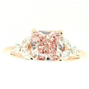 2.01CT VS2 Fancy Vivid Pink Sqr.Cushion Cut LAB Diamond & .27tcw/6  VS FG Round LAB Dia s 14KT   Laser Engraved Cert# LG711531172