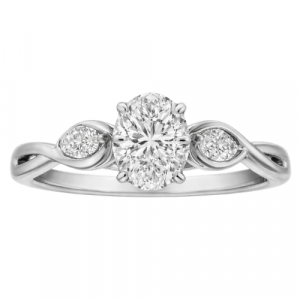 .75CT VS2 E-F LAB Oval Diamond & .25tcw/2 Marquise VS2 E-F LAB Dia s Ladies Engagement Ring 10KT WG  Cert# LGR48785