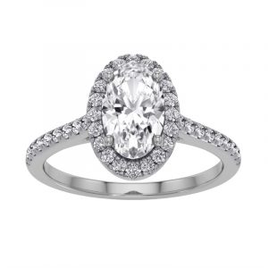1.00CT VS2 F EX Moval LAB Diamond & .30tcw VS F Round LAB Dia s Halo & Accented Band Ladies Engagement Ring 14KT WG
