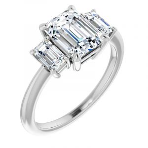 1.00tcw/3  VS F EX Emerald Cut LAB Diamond Trio Ladies Engagement Ring 14KT WG