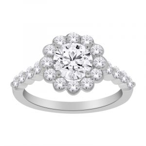 1.00CT VS2 F EX Round LAB Diamond & .75tcw VS F Round LAB Dia s Cluster & Accented Band Ladies Engagement Ring 14KT WG