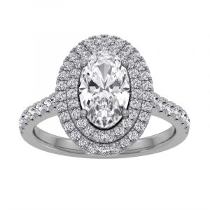 1.00T VS2 F EX Moval LAB Diamond & .50tcw VS F Round LAB Dia s Double Halo & Accented Band Ladies Engagement Ring 14KT WG