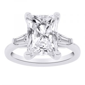 2.02CT VS2  F EX  Radiant Cut LAB Diamond & .10tcw VS2 F Tapered Baguette LAB Dia s Ladies Engagement Ring 14KT WG  Laser Engraved Girdle Cert# L