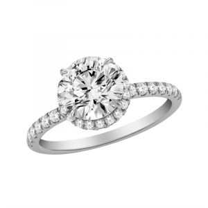 2.00CT VS1 F EX  Round LAB Diamond & .50tcw VS F LAB Dia s Halo & Accented Band Ladies Engagement Ring 14KT WG Laser Engraved Girdle Cert# LG7836