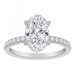 2.07CT VS1 F EX Oval LAB Diamond & .40tcw VS F LAB Dia s Hidden Halo & Accented Band Ladies Engagement Ring 14KT WG Laser Engraved Girdle Cert# L