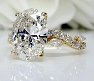 2.06CT VS1 E EX Oval Cut LAB Diamond & .40tcw VS F  Round & Marquise LAB Dia s Hidden Halo & Accented Band Ladies Engagement Ring 14KT  Laser Eng