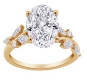 1.00CT VS2 F  Oval Cut LAB Diamond & .30tcw VS2 F Marquise & Round LAB Dia s Leaf Deasign Ladies Engagement Ring 10KT