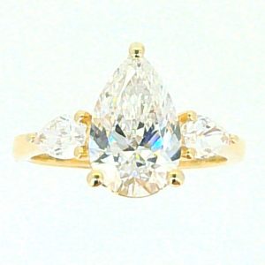 2.05CT VS1 F EX Pear Shape LAB Diamond & .50tcw VS F LAB Pear Dia s  Accented Engagement Ring 14KT  Laser Engraved  CERT# LG592361919