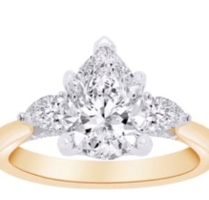 2.05CT VS1 F EX Pear Shape LAB Diamond & .50tcw VS F LAB Pear Dia s  Accented Engagement Ring 14KT  Laser Engraved  CERT# LG592361919