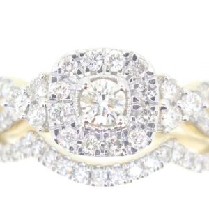 1.0TCW Diamond Halo Infinity Shank & Scalloped Band 2 PCE Engagement Set 14KT