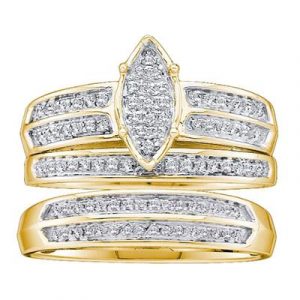 .25TCW Diamond Micro Pave Marquise Shape His & Hers 3 PCE Wedding Set 10KT  *CLEARANCE-FINAL SALE*
