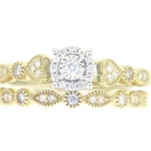 .25TCW Diamond Halo Vintage Design 2PCE Engagement Set 10KT