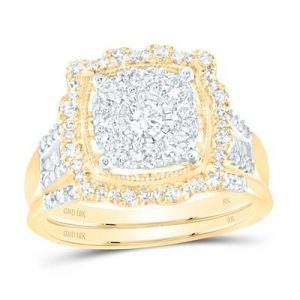 1.0tcw Diamond Scalloped Cushion Shaped Halo 2 Pce Engagement Set 10KT