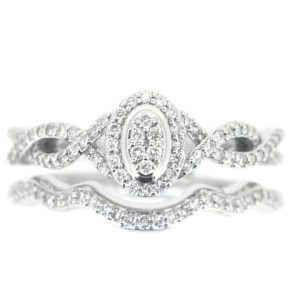 .35TCW Diamond Halo Oval Shaped Crisscross  2 Pce Engagement Set 10KT WG