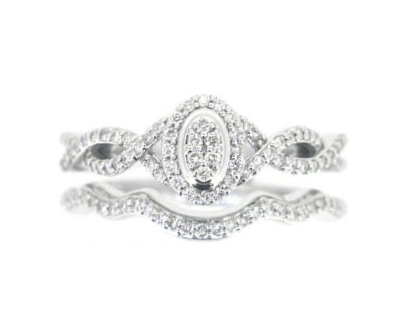 .35TCW Diamond Halo Oval Shaped Crisscross  2 Pce Engagement Set 10KT WG