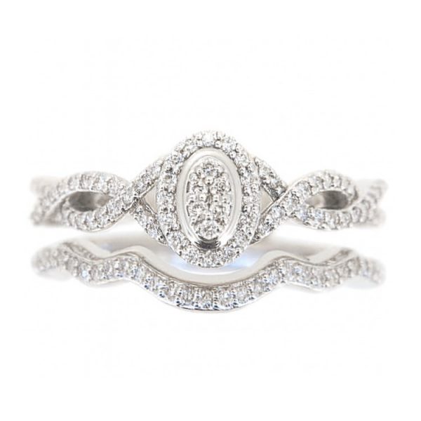 .35TCW Diamond Halo Oval Shaped Crisscross  2 Pce Engagement Set 10KT WG