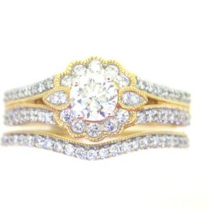 1.00tcw Diamond Flower Cluster 2Pce Wedding Set 14KT