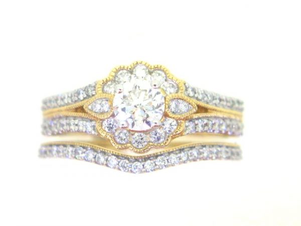 1.00tcw Diamond Flower Cluster 2Pce Wedding Set 14KT