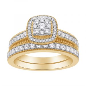 .50TCW Diamond Pave Halo Milled Edge 2 Pce Wedding Set 10KT