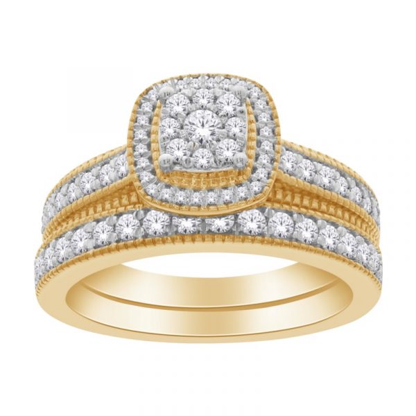 .50TCW Diamond Pave Halo Milled Edge 2 Pce Wedding Set 10KT