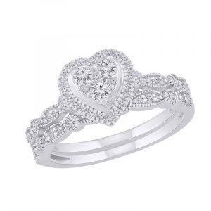 .50TCW Diamond Pave Heart Shaped Cluster Vintage Design 2 Pce Wedding Set 10KT WG