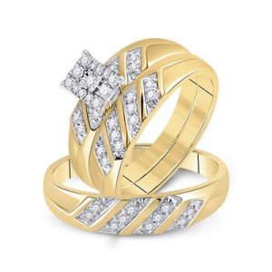 .33TCW Diamond His & Hers 3PCE Wedding Set 10KT