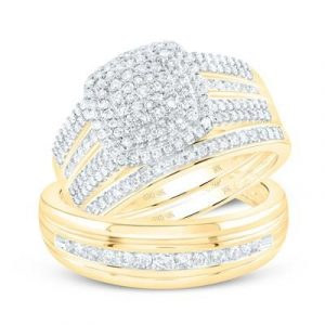 .75TCW Diamond Micro Pave Cluster & Channel Set His & Hers 3PCE Wedding Set 10KT