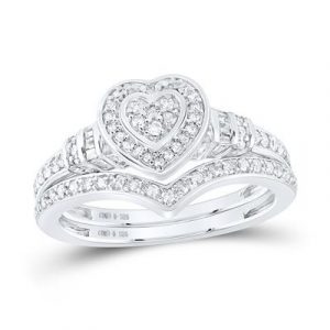 .33TCW Diamond Heart Shaped Cluster Ladies 2PCE Wedding Set Sterling Silver