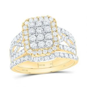 1.35TCW Diamond Emerald Shaped Cluster Ladies 2PCE Wedding Set 10KT TT