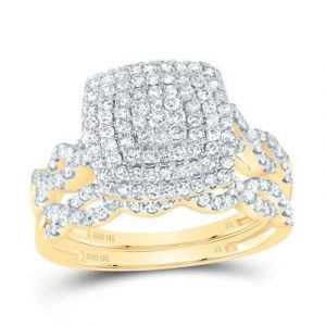 .75TCW Diamond Cushion Shaped Cluster Ladies 2PCE Wedding Set 10KT
